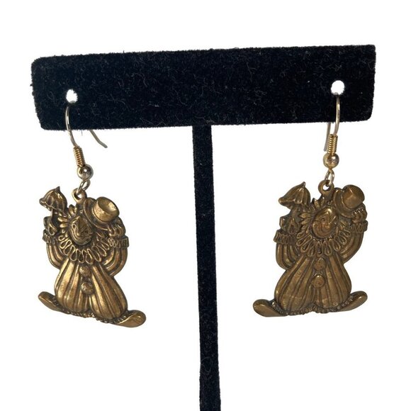 Vintage Brass Clown Earrrings Dangle Circus Clown Lightweight 1.25 inch - Picture 3 of 6